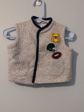 Baby Essentials Grey Quilted Vest with Navy Trim and Sports Patches
